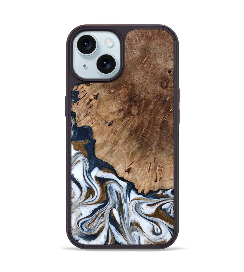 iPhone 15 Wood Phone Case - Dash (Teal & Gold, 801457)