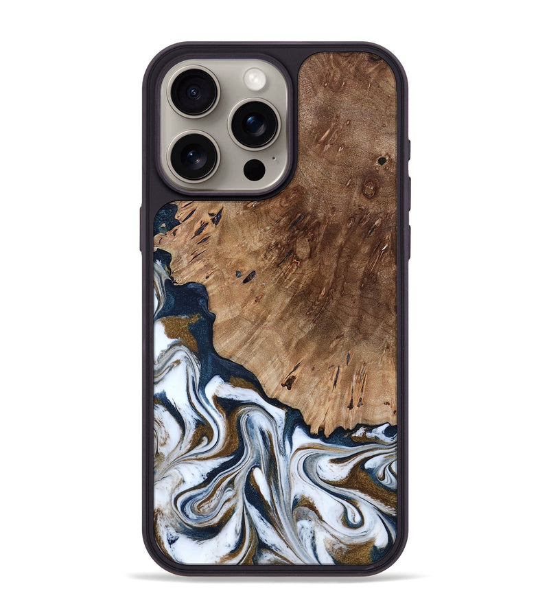 iPhone 15 Pro Max Wood Phone Case - Dash (Teal & Gold, 801457)