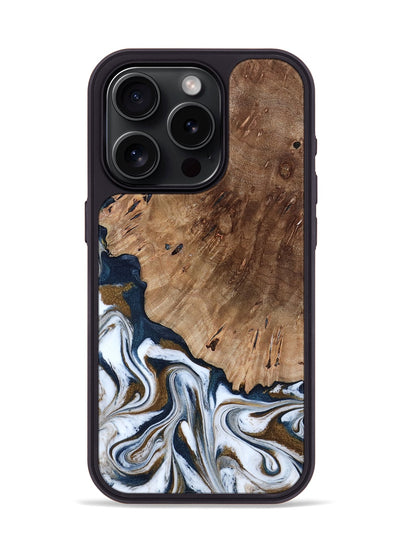 iPhone 15 Pro Wood Phone Case - Dash (Teal & Gold, 801457)