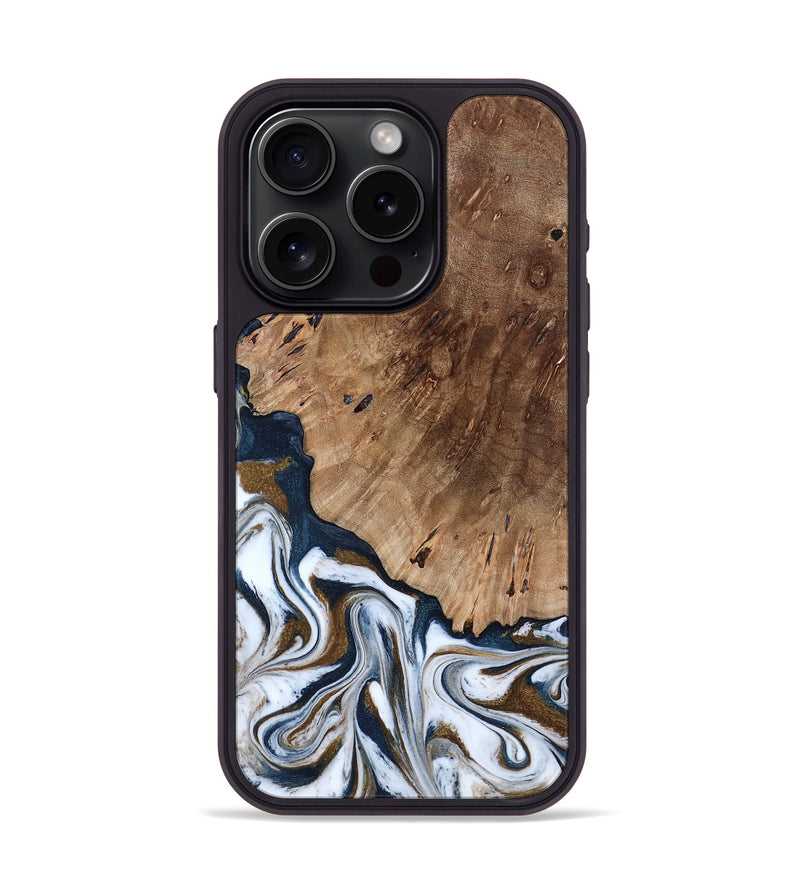 iPhone 15 Pro Wood Phone Case - Dash (Teal & Gold, 801457)