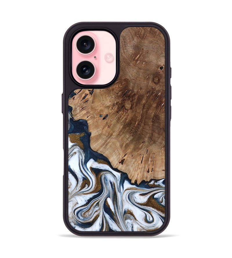 iPhone 16 Wood Phone Case - Dash (Teal & Gold, 801457)