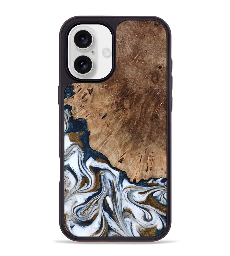 iPhone 16 Plus Wood Phone Case - Dash (Teal & Gold, 801457)