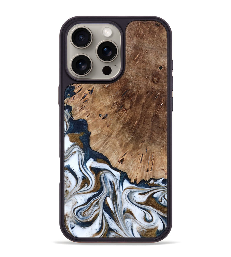 iPhone 16 Pro Max Wood Phone Case - Dash (Teal & Gold, 801457)