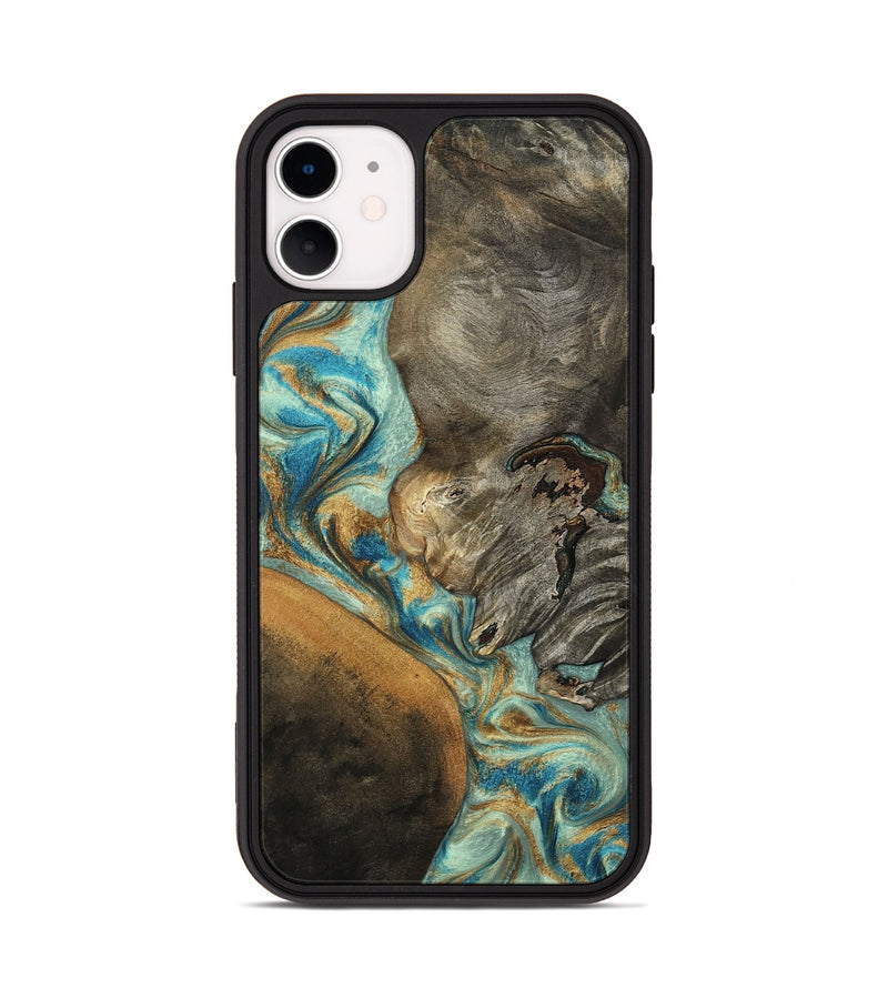 iPhone 11 Wood Phone Case - Leota (Teal & Gold, 801458)