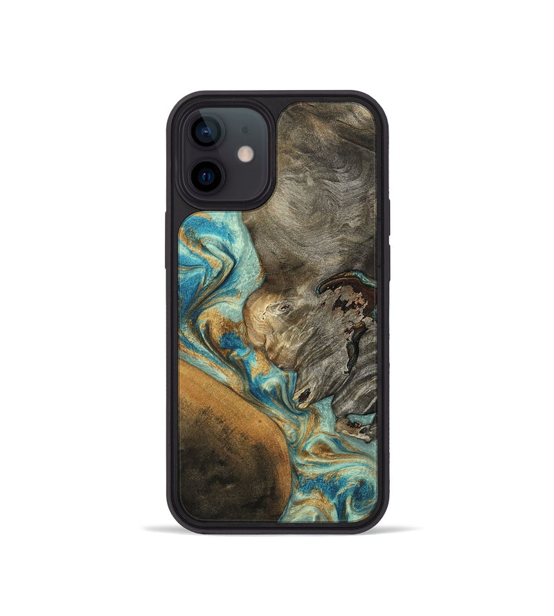iPhone 12 mini Wood Phone Case - Leota (Teal & Gold, 801458)