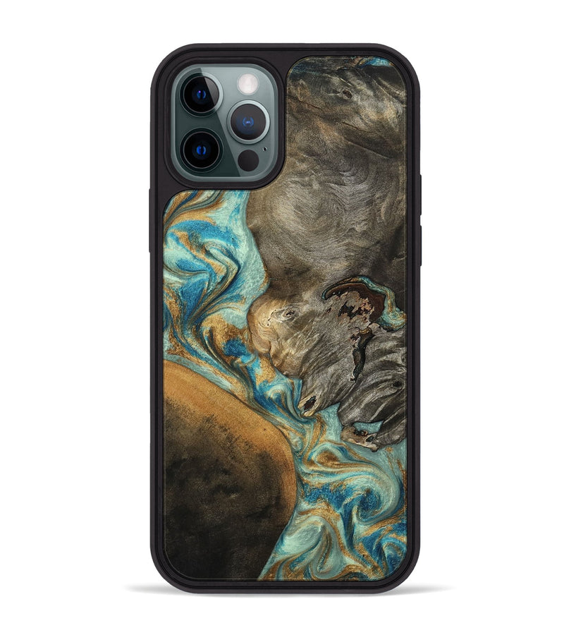 iPhone 12 Pro Max Wood Phone Case - Leota (Teal & Gold, 801458)