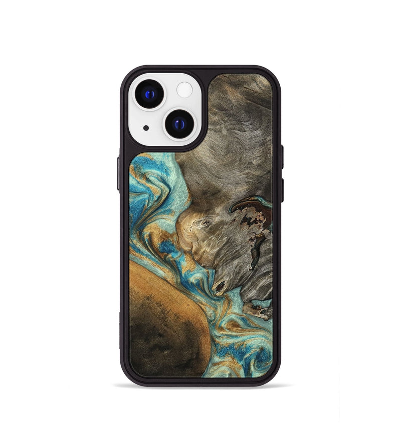 iPhone 13 mini Wood Phone Case - Leota (Teal & Gold, 801458)