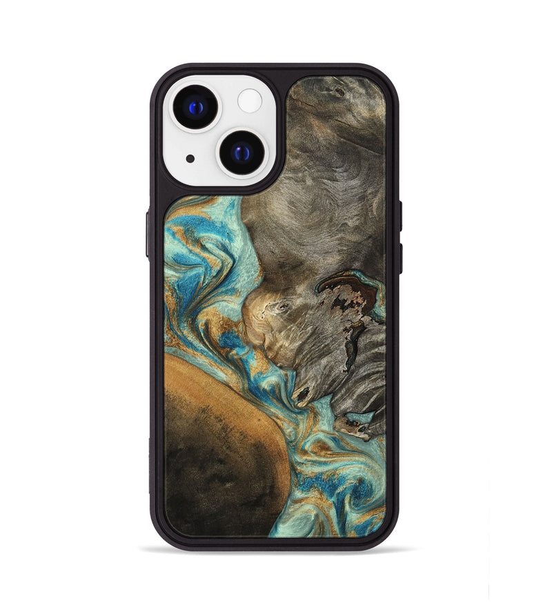 iPhone 13 Wood Phone Case - Leota (Teal & Gold, 801458)