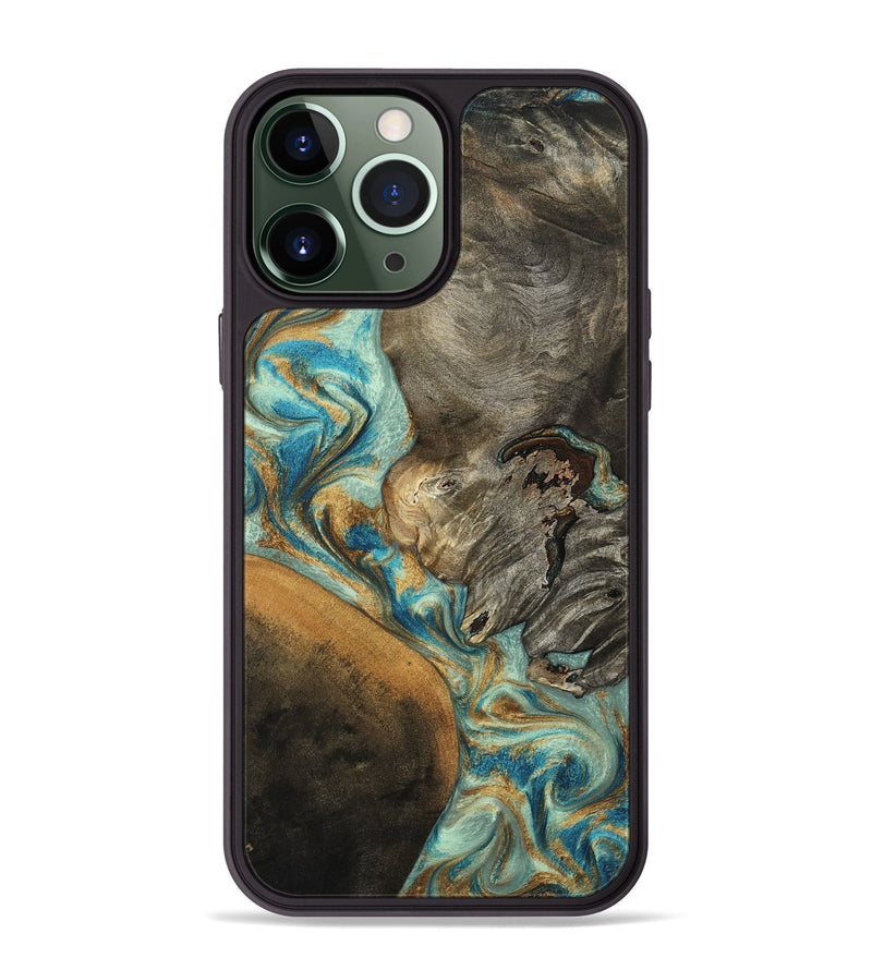 iPhone 13 Pro Max Wood Phone Case - Leota (Teal & Gold, 801458)
