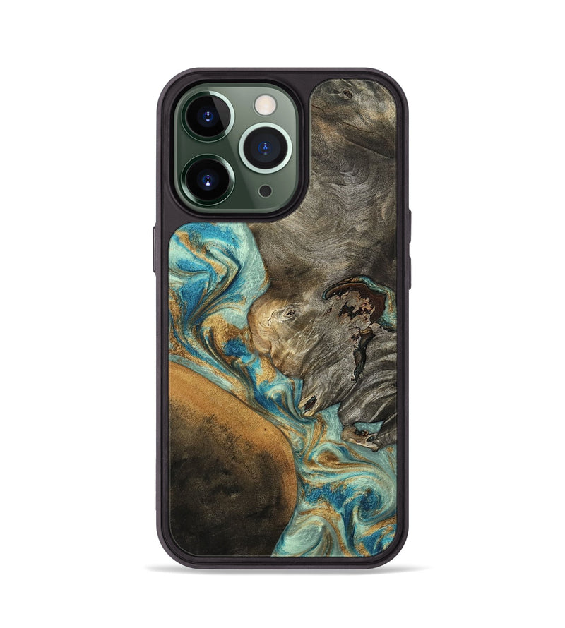 iPhone 13 Pro Wood Phone Case - Leota (Teal & Gold, 801458)