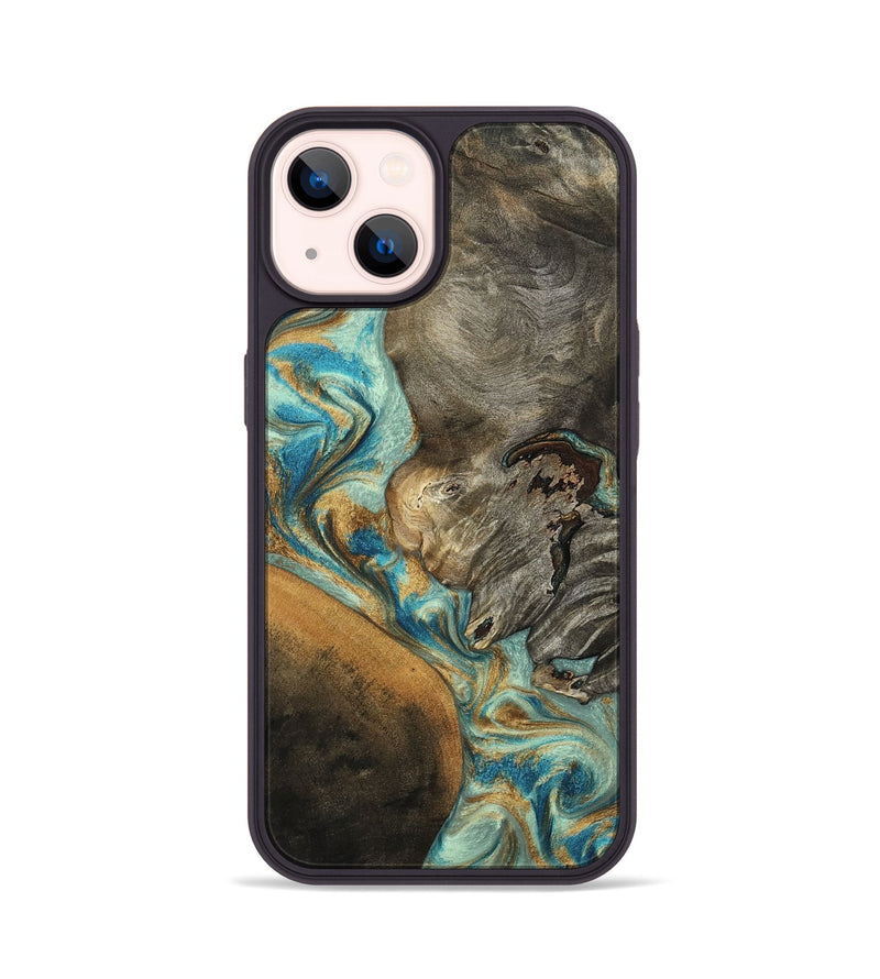 iPhone 14 Wood Phone Case - Leota (Teal & Gold, 801458)