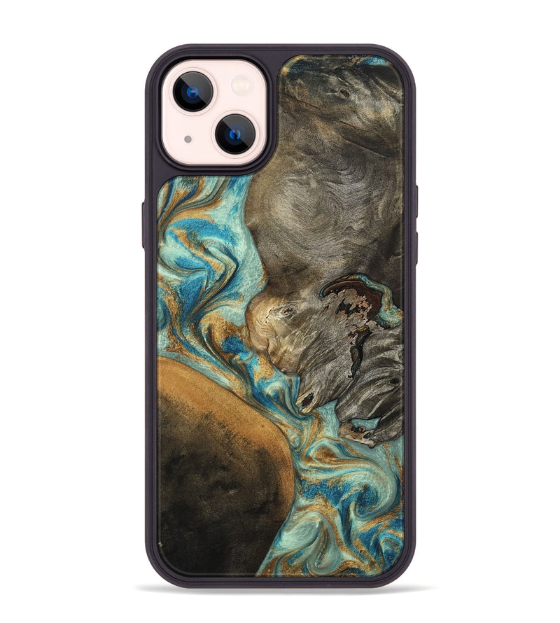 iPhone 14 Plus Wood Phone Case - Leota (Teal & Gold, 801458)