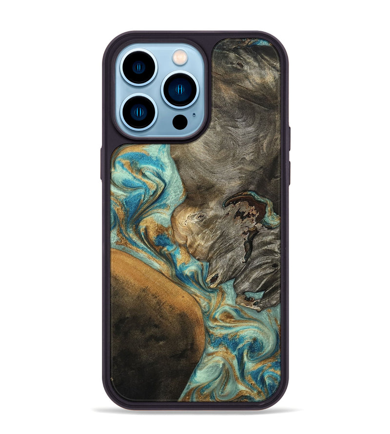 iPhone 14 Pro Max Wood Phone Case - Leota (Teal & Gold, 801458)
