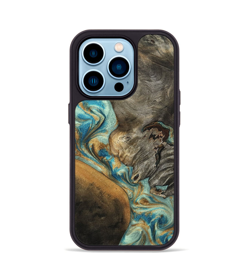 iPhone 14 Pro Wood Phone Case - Leota (Teal & Gold, 801458)