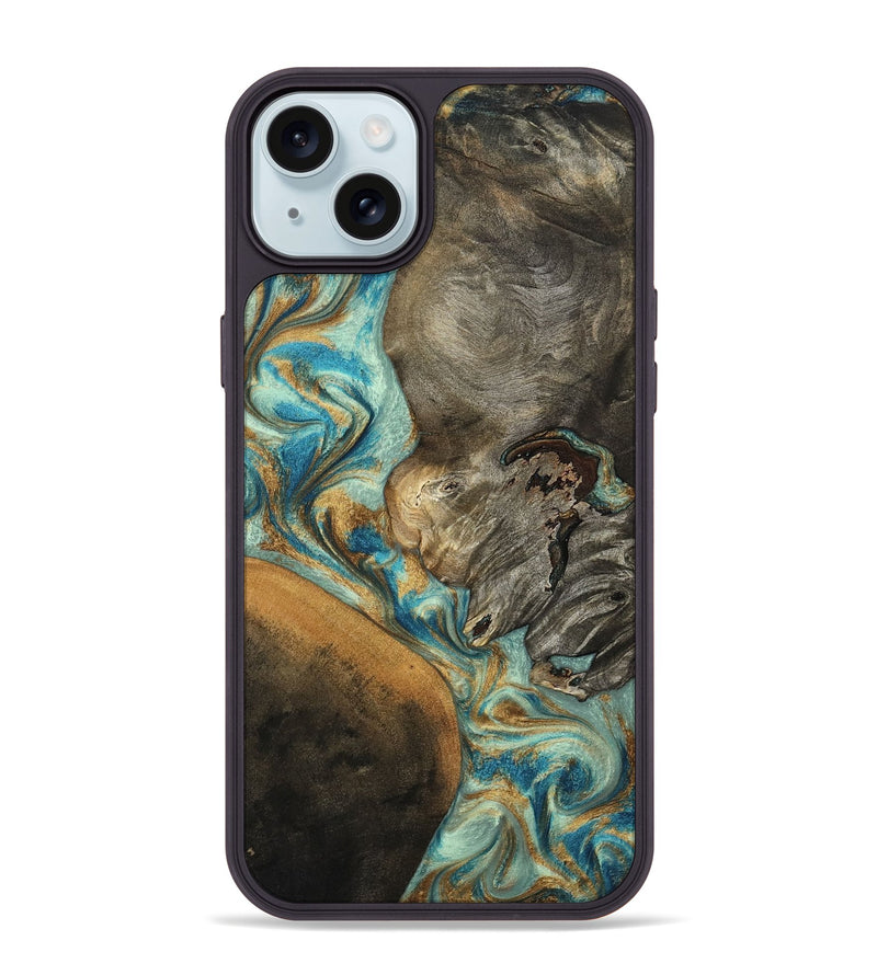 iPhone 15 Plus Wood Phone Case - Leota (Teal & Gold, 801458)
