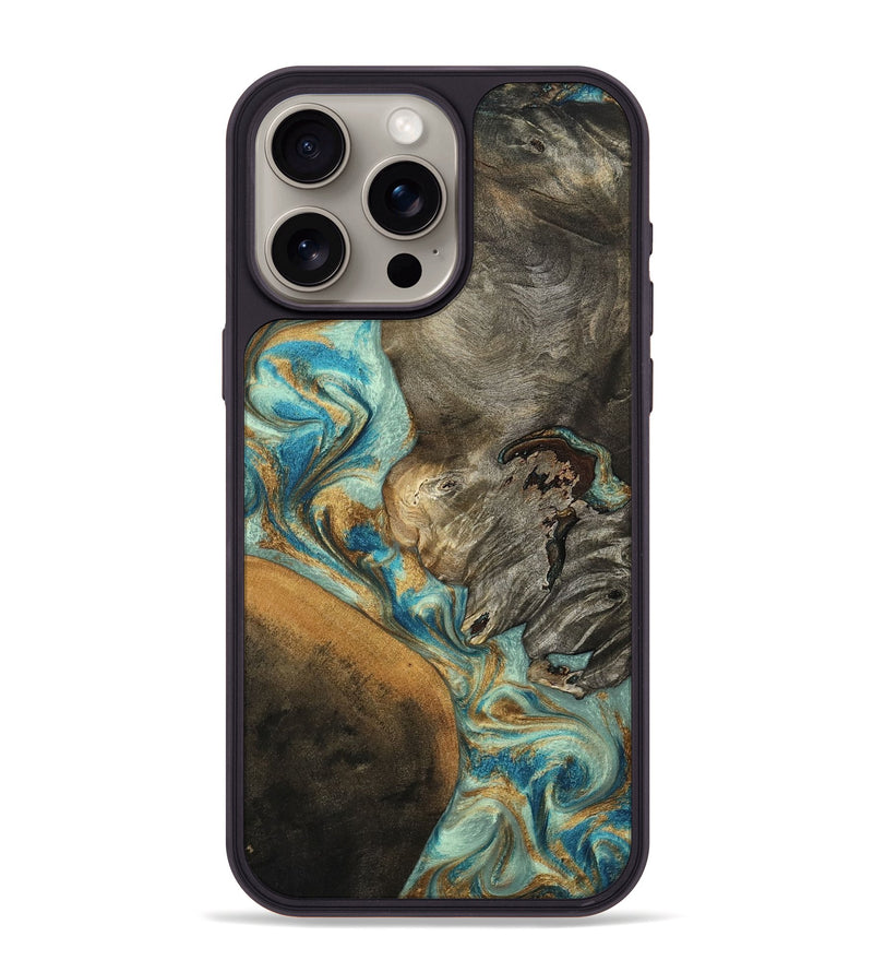 iPhone 15 Pro Max Wood Phone Case - Leota (Teal & Gold, 801458)