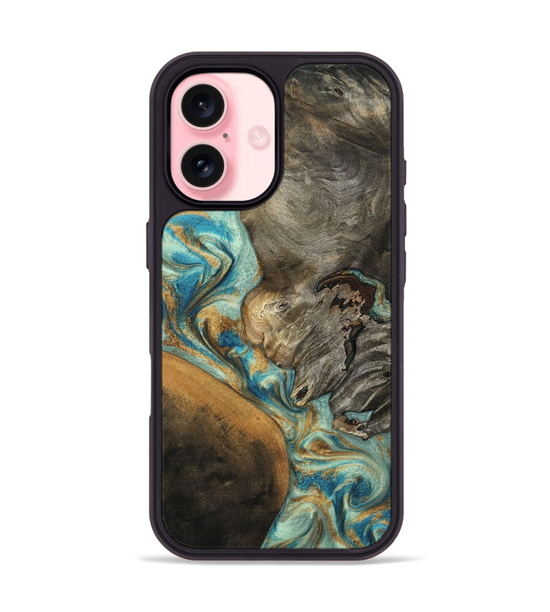 iPhone 16 Wood Phone Case - Leota (Teal & Gold, 801458)