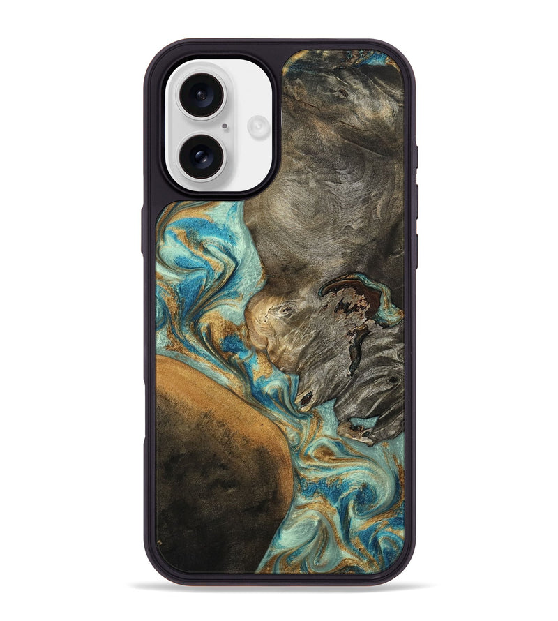 iPhone 16 Plus Wood Phone Case - Leota (Teal & Gold, 801458)