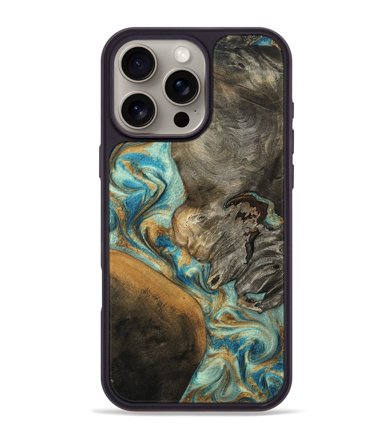 iPhone 16 Pro Max Wood Phone Case - Leota (Teal & Gold, 801458)