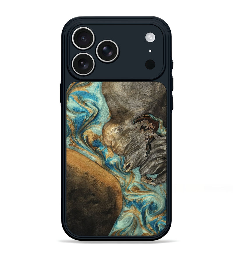 iPhone 17 Pro Max Wood Phone Case - Leota (Teal & Gold, 801458)