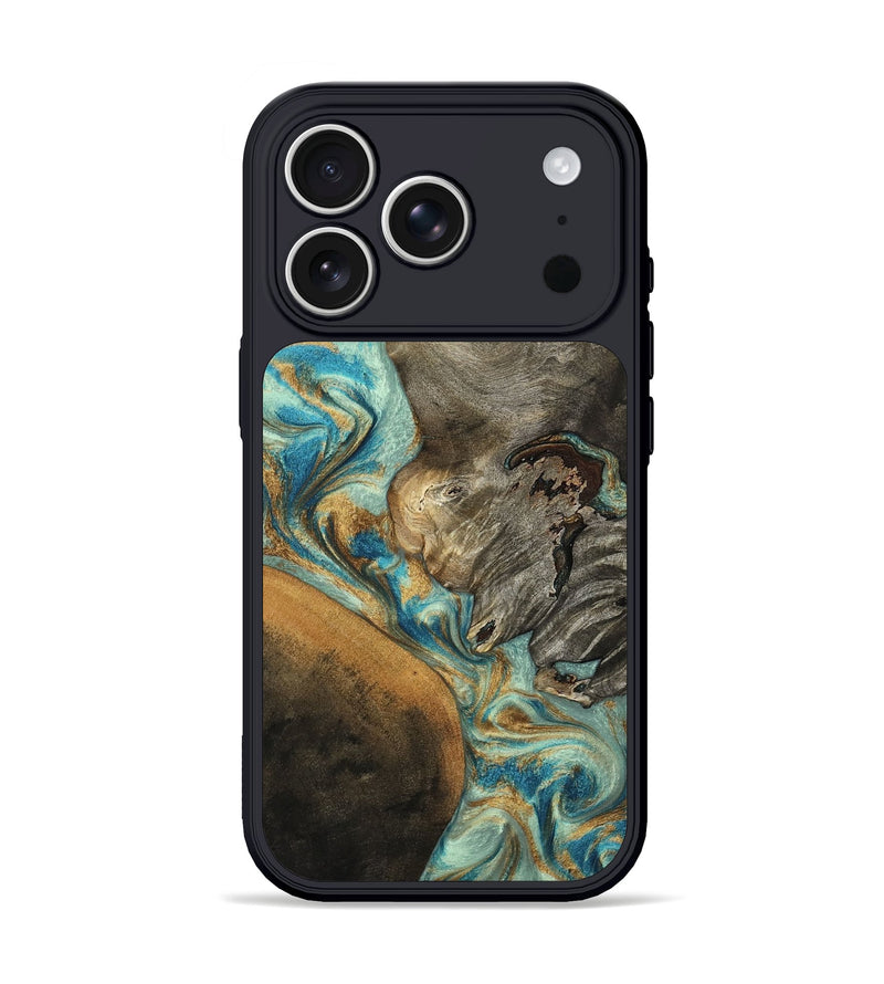 iPhone 17 Pro Wood Phone Case - Leota (Teal & Gold, 801458)