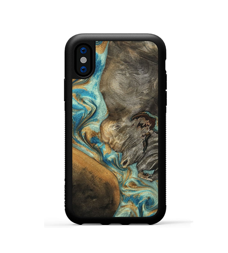 iPhone Xs Wood Phone Case - Leota (Teal & Gold, 801458)