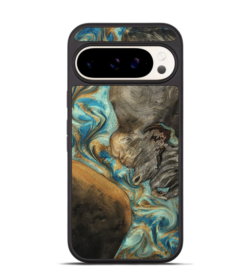 Pixel 9 Wood Phone Case - Leota (Teal & Gold, 801458)