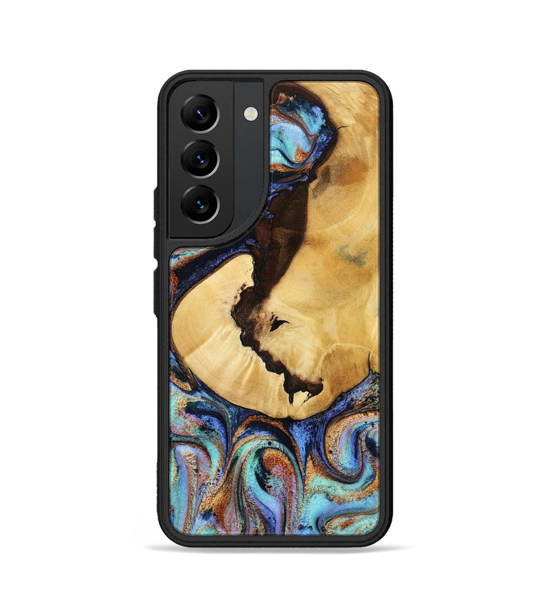 Galaxy S22 Wood Phone Case - Joy (Teal & Gold, 801459)