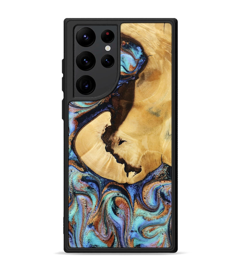 Galaxy S22 Ultra Wood Phone Case - Joy (Teal & Gold, 801459)