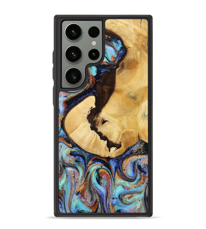 Galaxy S23 Ultra Wood Phone Case - Joy (Teal & Gold, 801459)