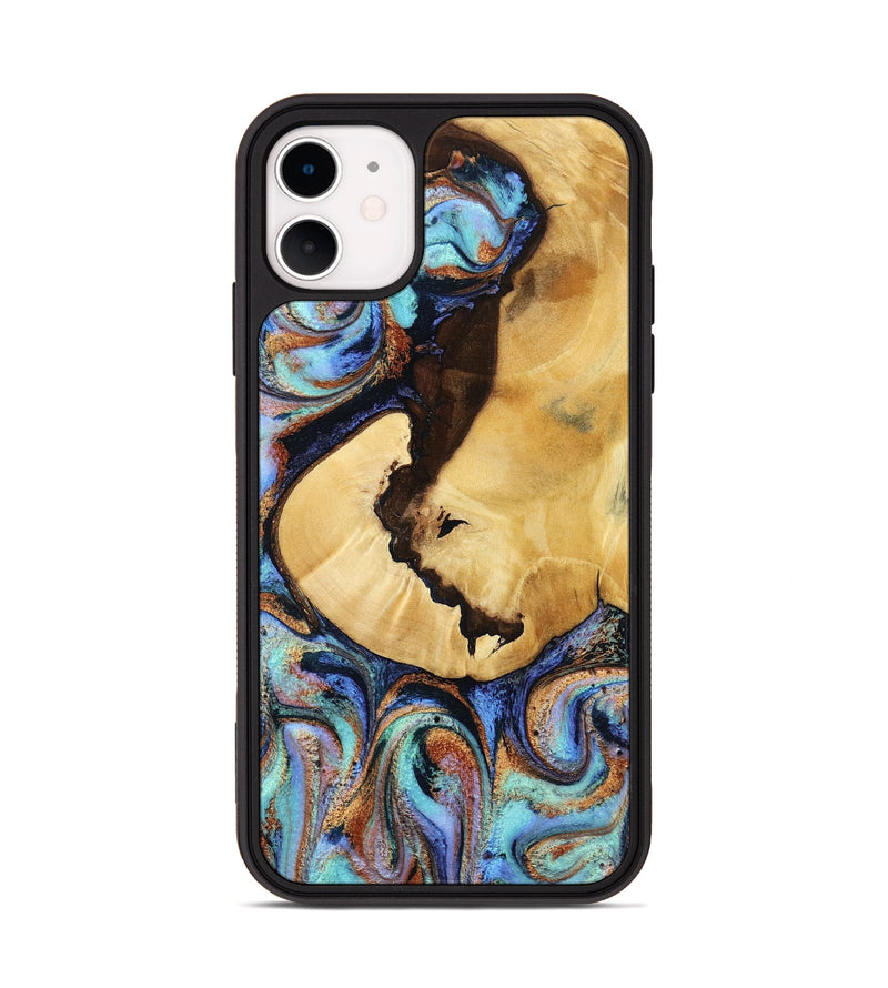 iPhone 11 Wood Phone Case - Joy (Teal & Gold, 801459)