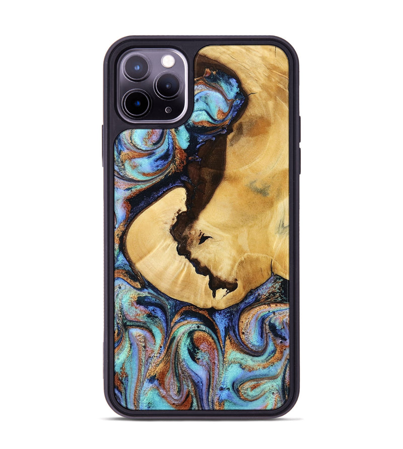 iPhone 11 Pro Max Wood Phone Case - Joy (Teal & Gold, 801459)