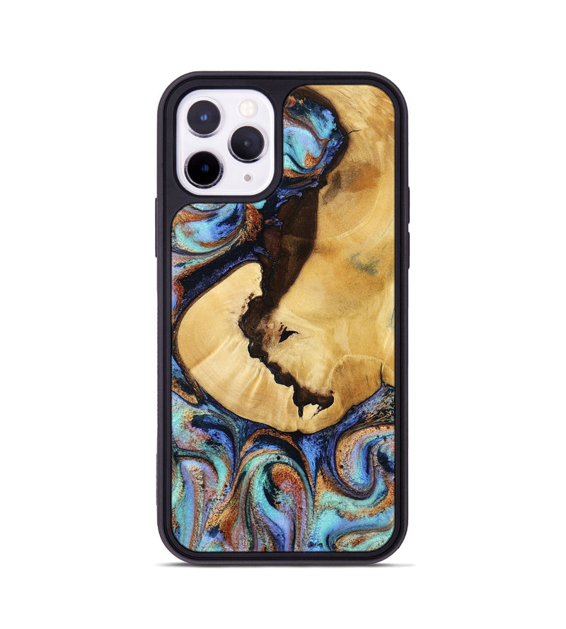 iPhone 11 Pro Wood Phone Case - Joy (Teal & Gold, 801459)