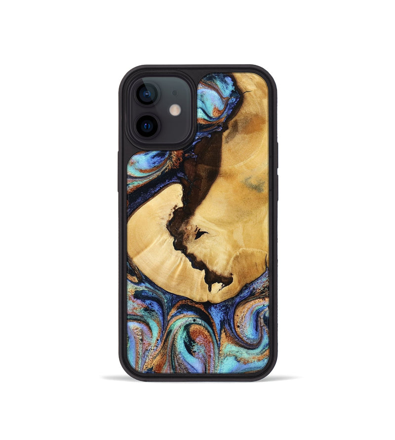 iPhone 12 mini Wood Phone Case - Joy (Teal & Gold, 801459)