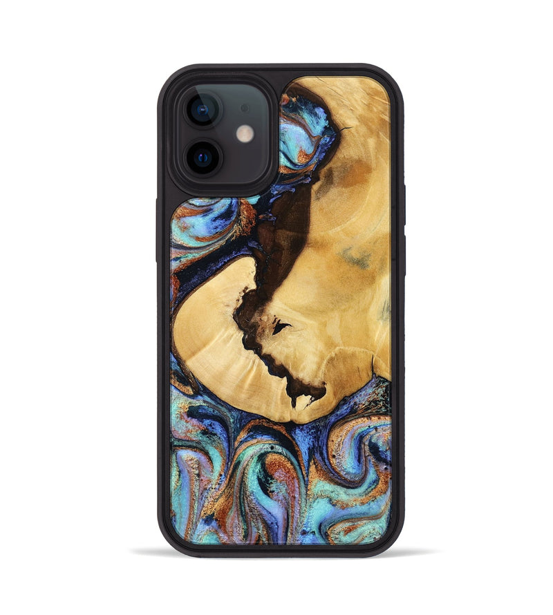 iPhone 12 Wood Phone Case - Joy (Teal & Gold, 801459)