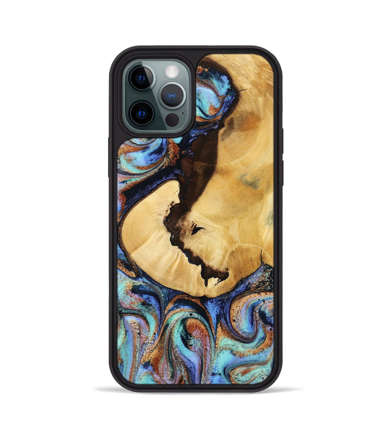 iPhone 12 Pro Wood Phone Case - Joy (Teal & Gold, 801459)