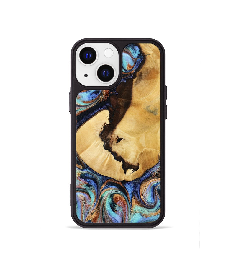 iPhone 13 mini Wood Phone Case - Joy (Teal & Gold, 801459)