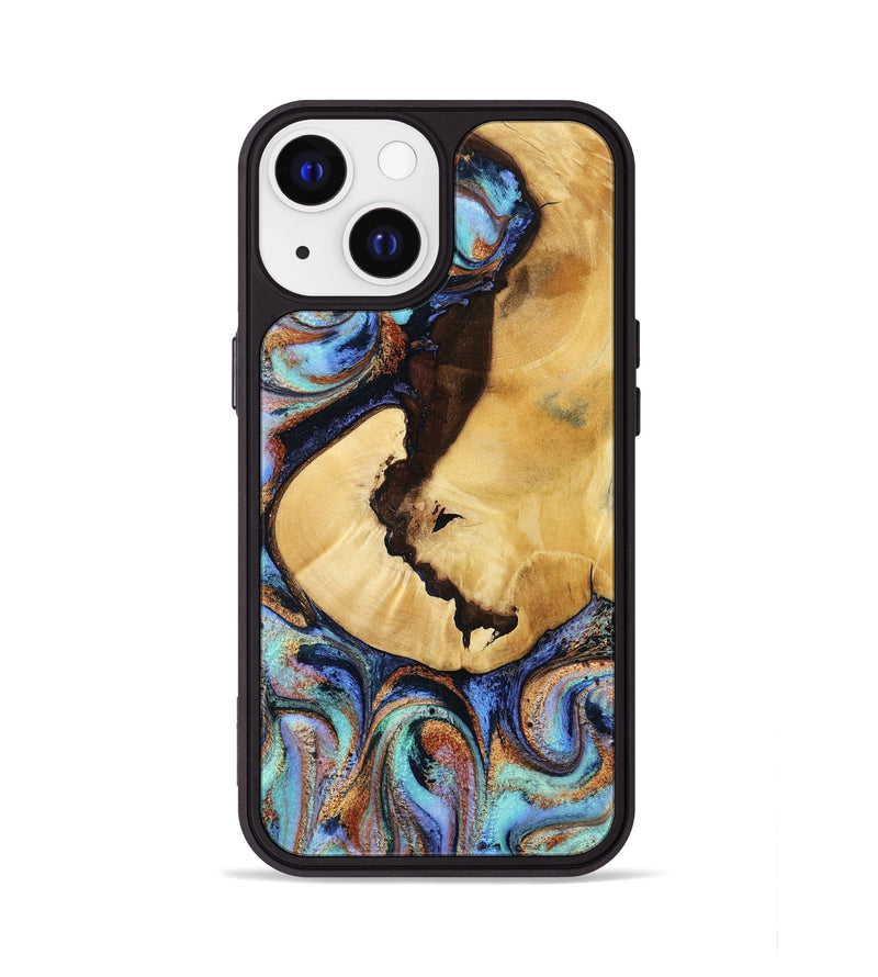 iPhone 13 Wood Phone Case - Joy (Teal & Gold, 801459)