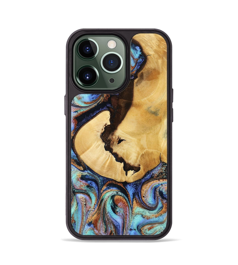 iPhone 13 Pro Wood Phone Case - Joy (Teal & Gold, 801459)