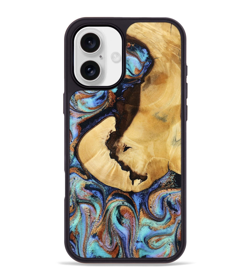 iPhone 16 Plus Wood Phone Case - Joy (Teal & Gold, 801459)