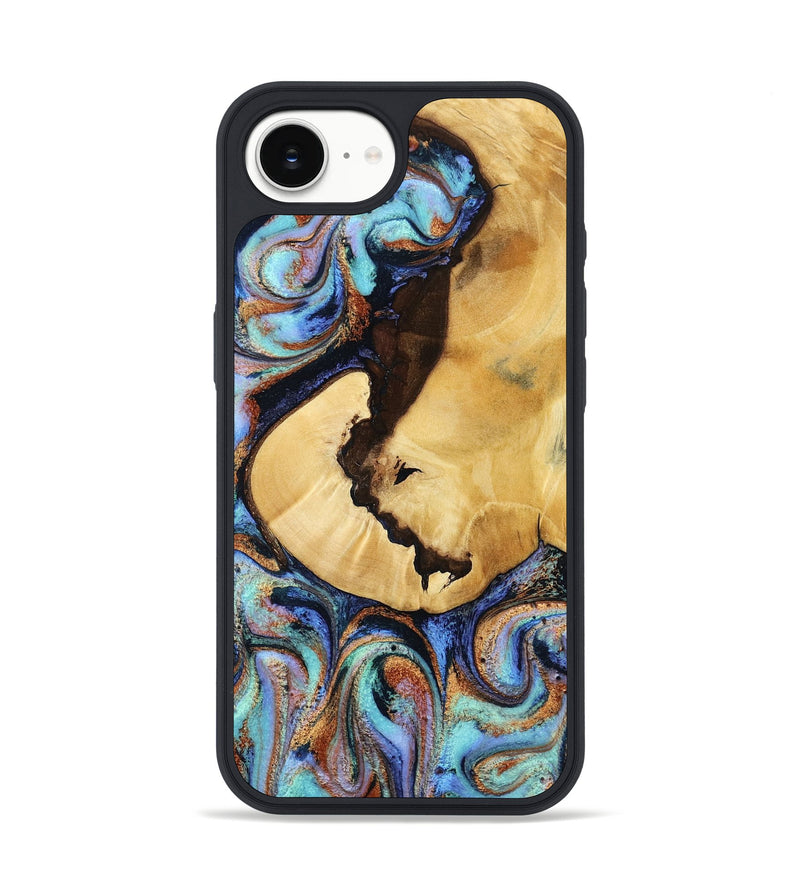 iPhone 16e Wood Phone Case - Joy (Teal & Gold, 801459)