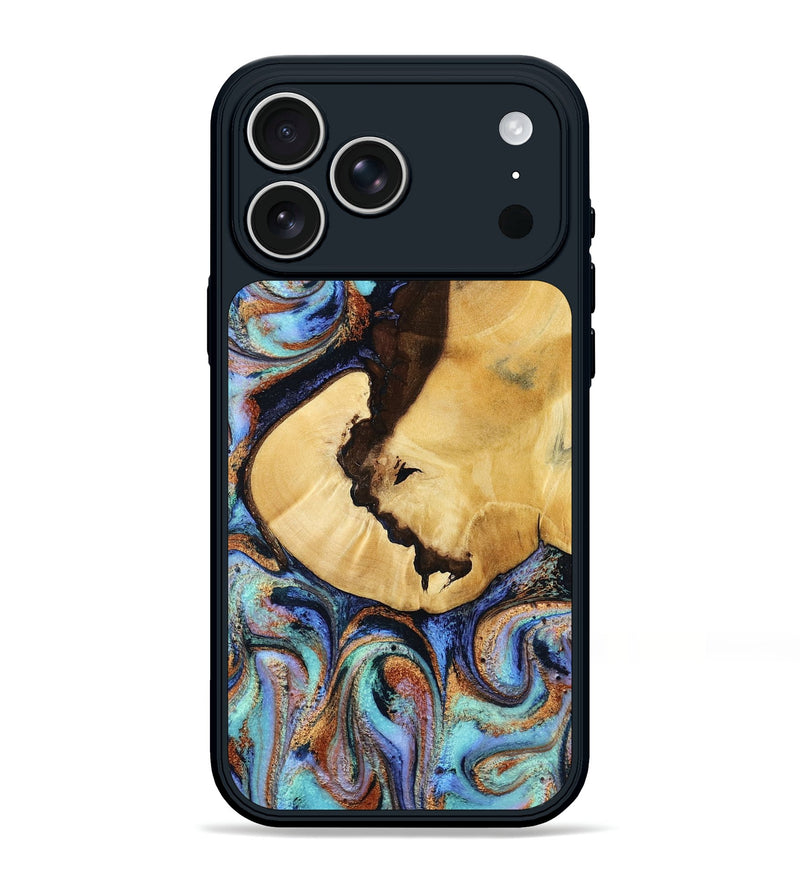 iPhone 17 Pro Max Wood Phone Case - Joy (Teal & Gold, 801459)