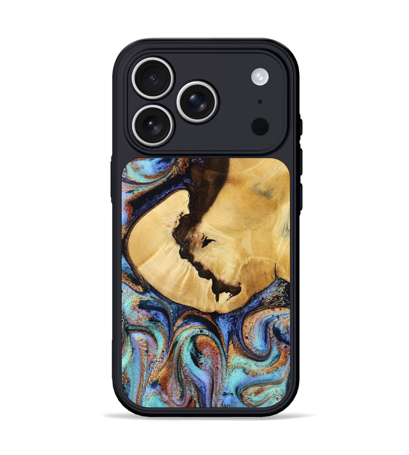 iPhone 17 Pro Wood Phone Case - Joy (Teal & Gold, 801459)