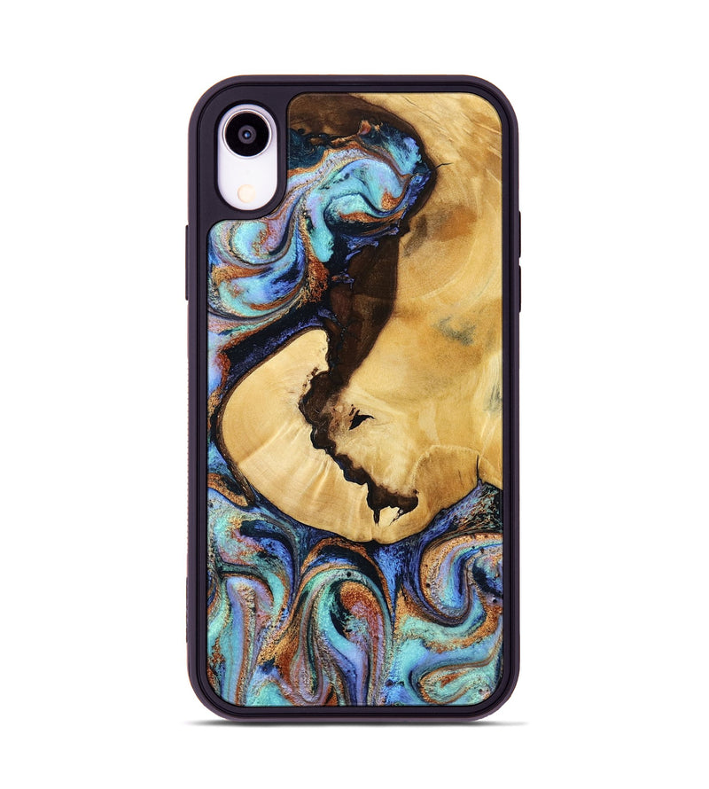 iPhone Xr Wood Phone Case - Joy (Teal & Gold, 801459)
