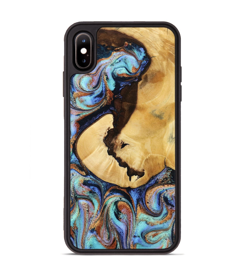 iPhone Xs Max Wood Phone Case - Joy (Teal & Gold, 801459)