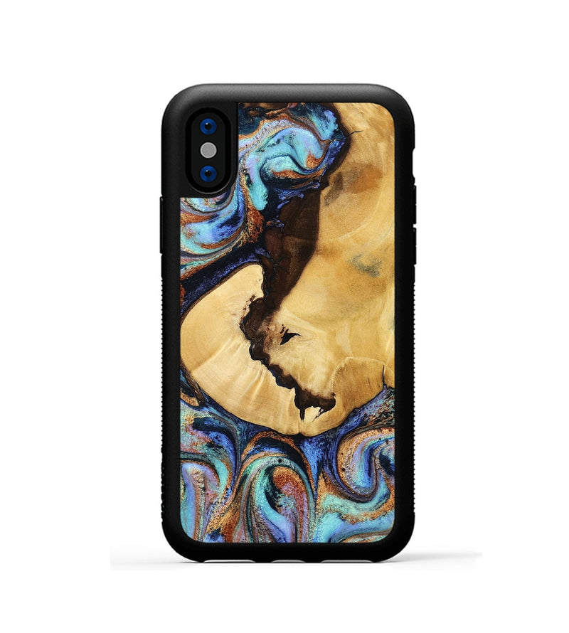 iPhone Xs Wood Phone Case - Joy (Teal & Gold, 801459)