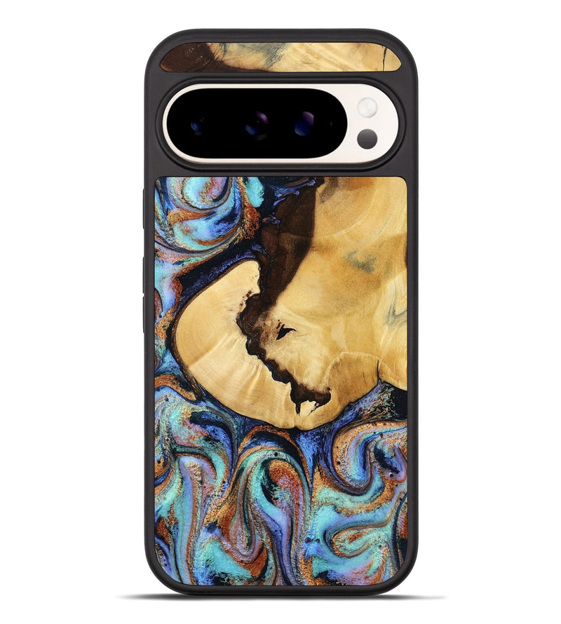 Pixel 10 Pro XL Wood Phone Case - Joy (Teal & Gold, 801459)