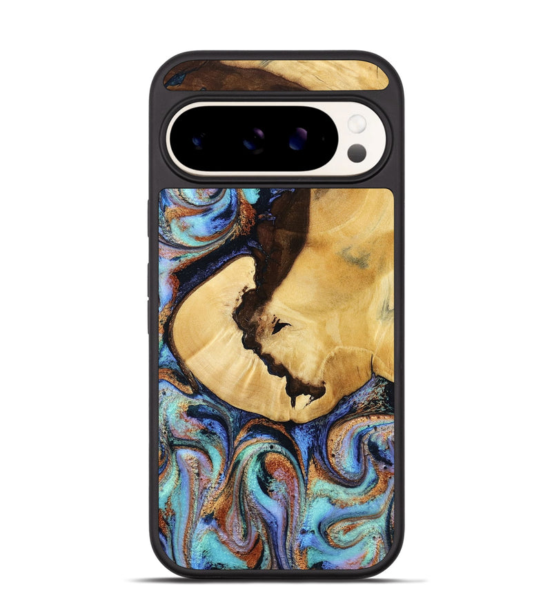 Pixel 9 Pro Wood Phone Case - Joy (Teal & Gold, 801459)