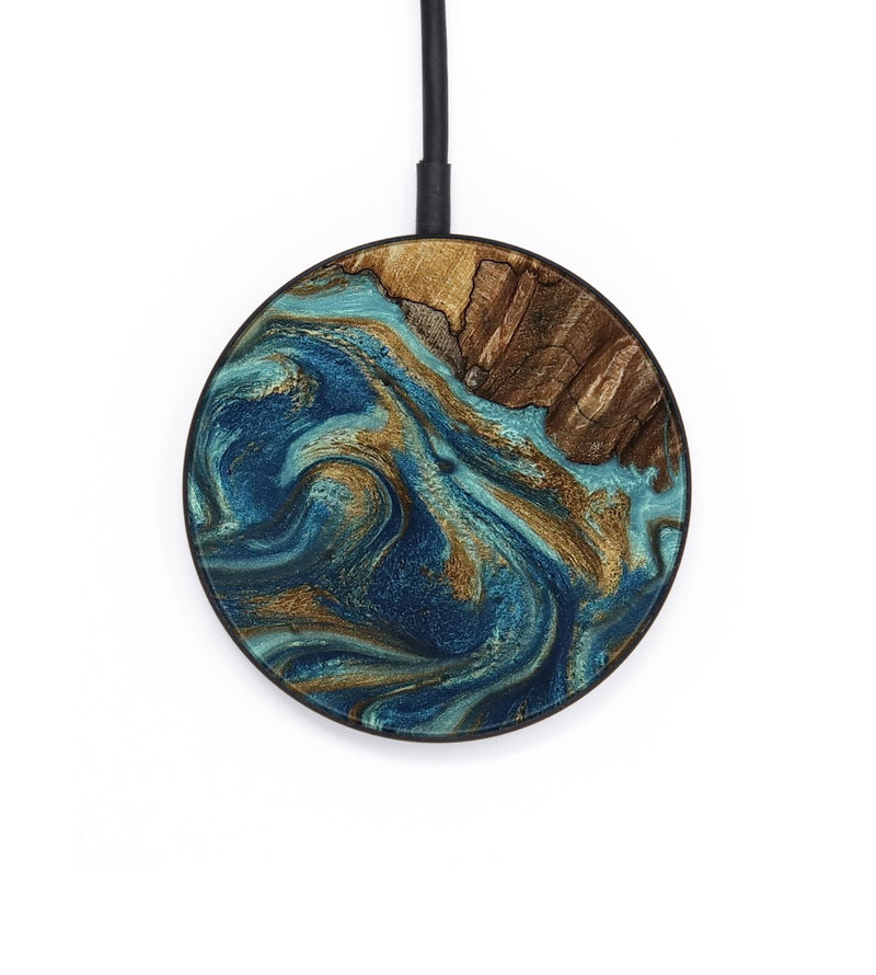 Circle Wood Wireless Charger - Perla (Teal & Gold, 801460)