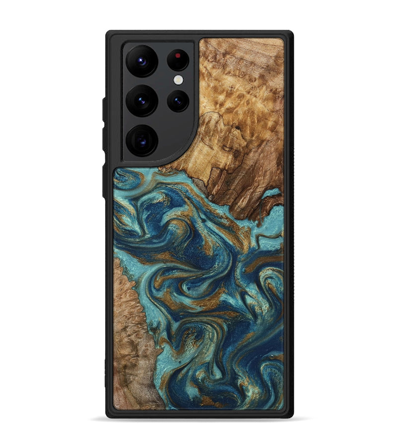Galaxy S22 Ultra Wood Phone Case - Perla (Teal & Gold, 801460)